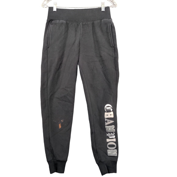 Champion Reverse Weave Mens Spell Out Jogger Pants S Black Wide Band Vintage - Picture 1 of 14